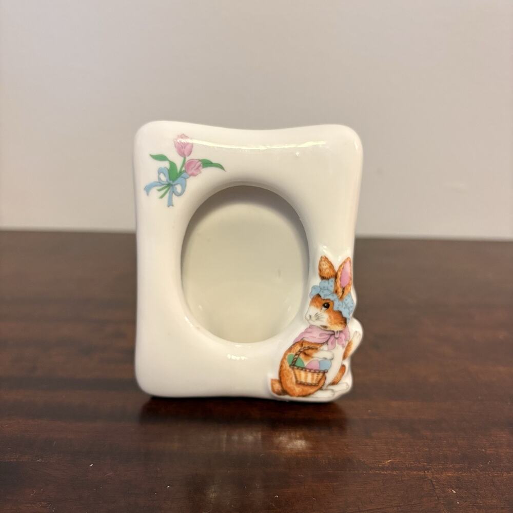 Ceramic Rabbit Floral miniature Photo Frame Spring Decor Vintage 90’s Cottage